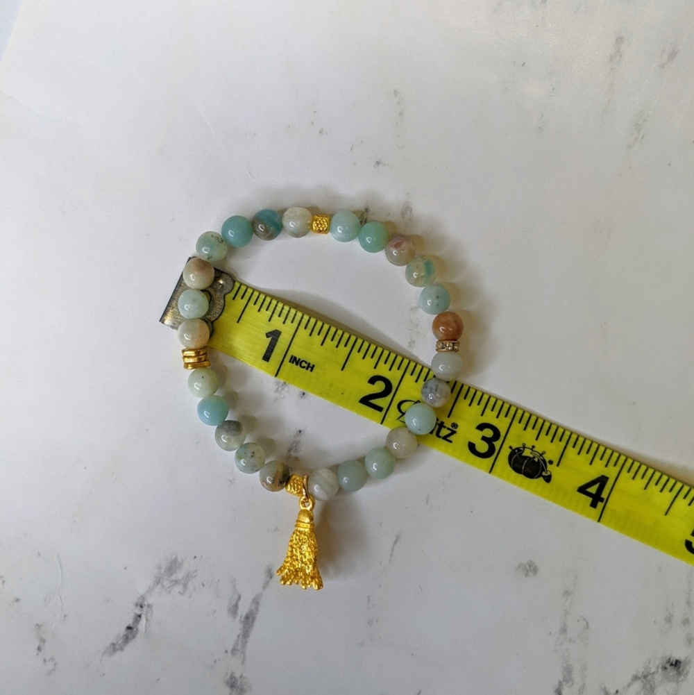 Stretchy Mala Bracelet with Gold Tassel - Picture 6 of 6